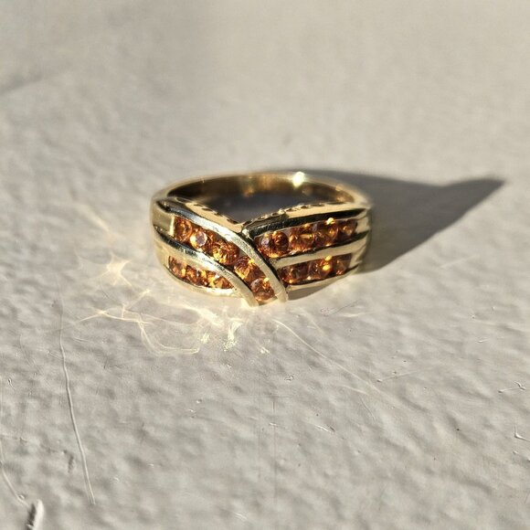 Genuine 14k Gold Ring with Genuine Orange Sapphires - Picture 1 of 8